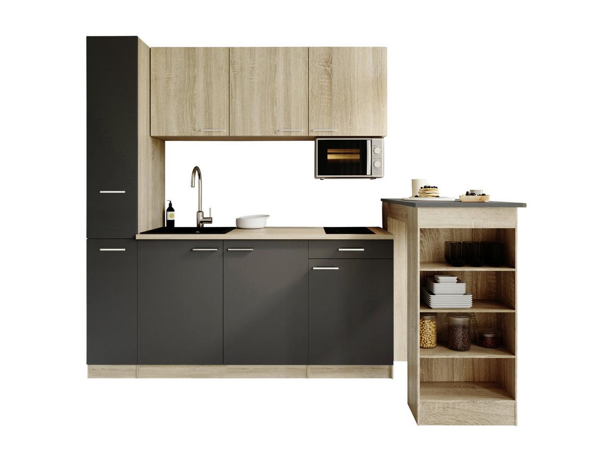 KÜCHENBLOCK Ingrid, Grau B: 180 cm - Eichefarben/Grau, Design, Holzwerkstoff (180cm) - Respekta