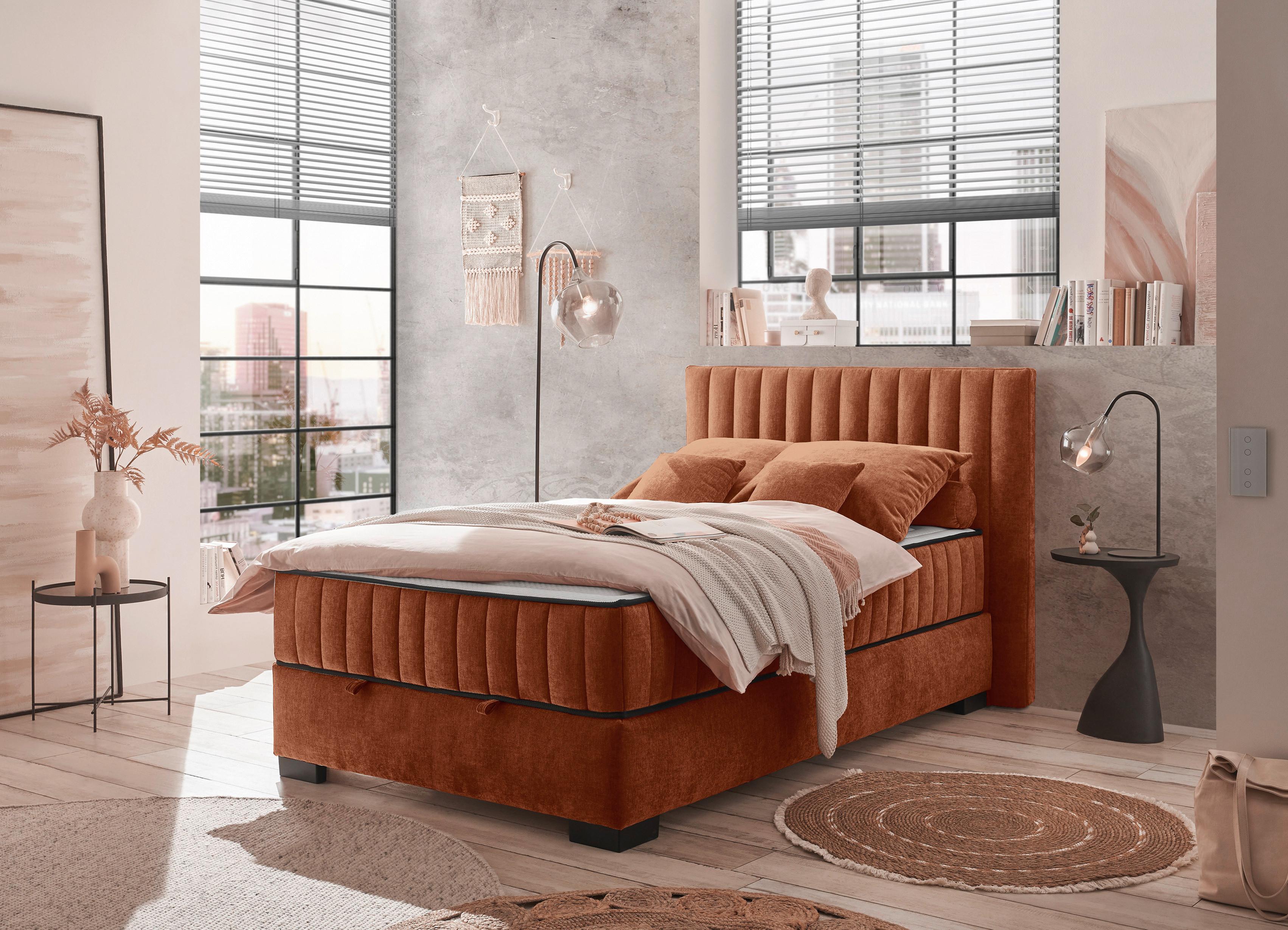 Boxbett Nagol C - Cognac/Schwarz, MODERN, Holzwerkstoff/Textil (120/200cm) - MID.YOU
