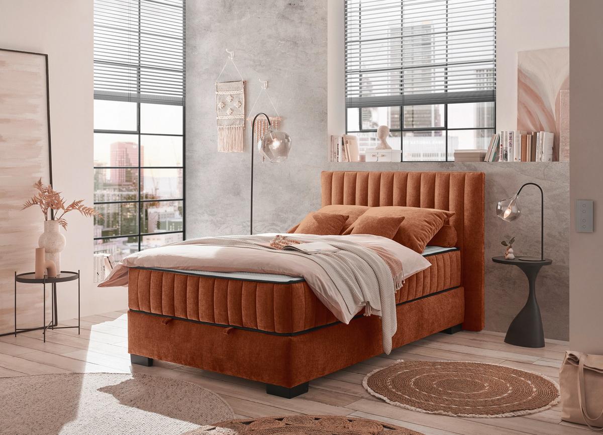 Boxbett Nagol C - Cognac/Schwarz, MODERN, Holzwerkstoff/Textil (120/200cm) - MID.YOU