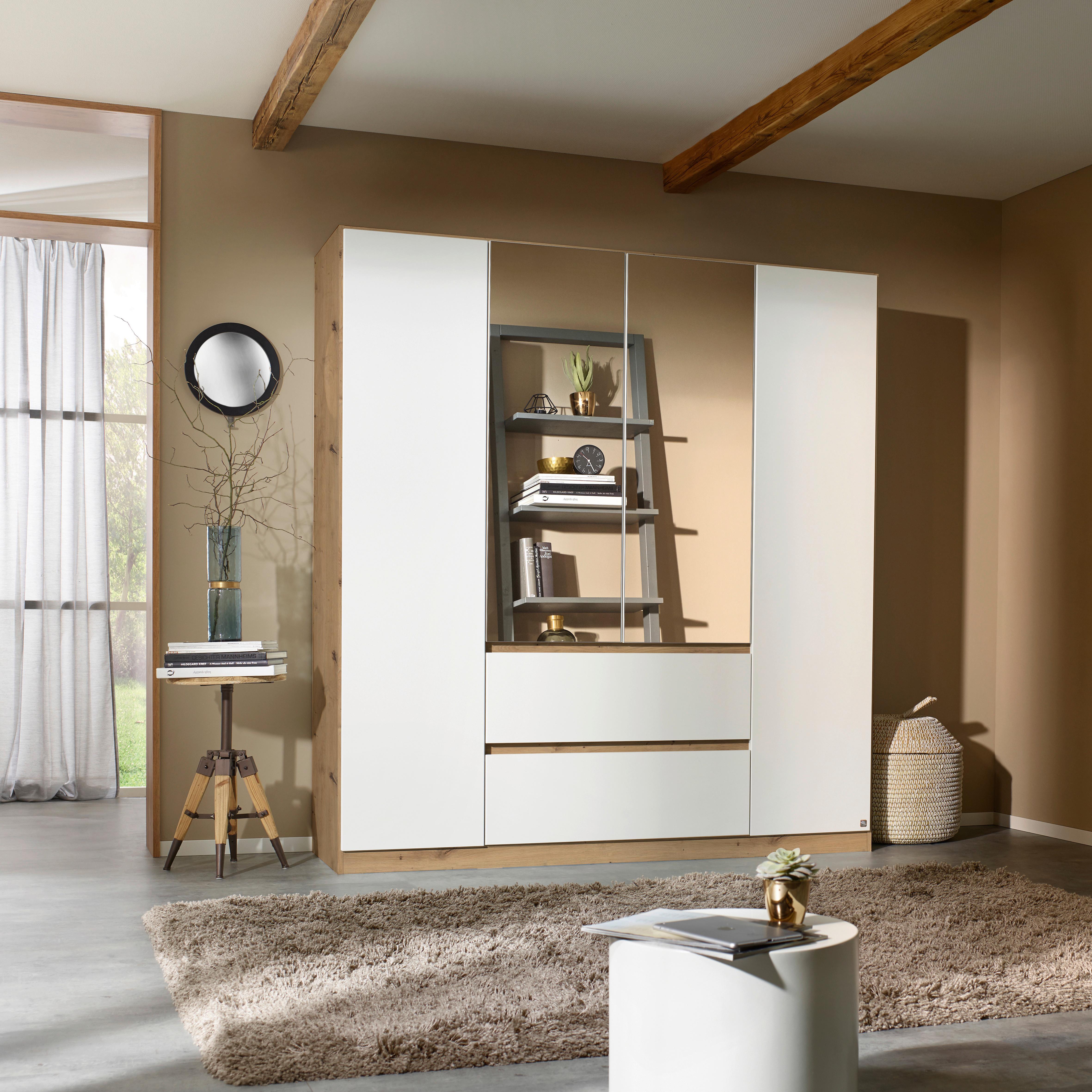 Drehtürenschrank Nidda Eiche Artisan B: 181 cm - Silberfarben/Weiß, Basics, Holzwerkstoff (181/197/54cm) - Rauch Möbel