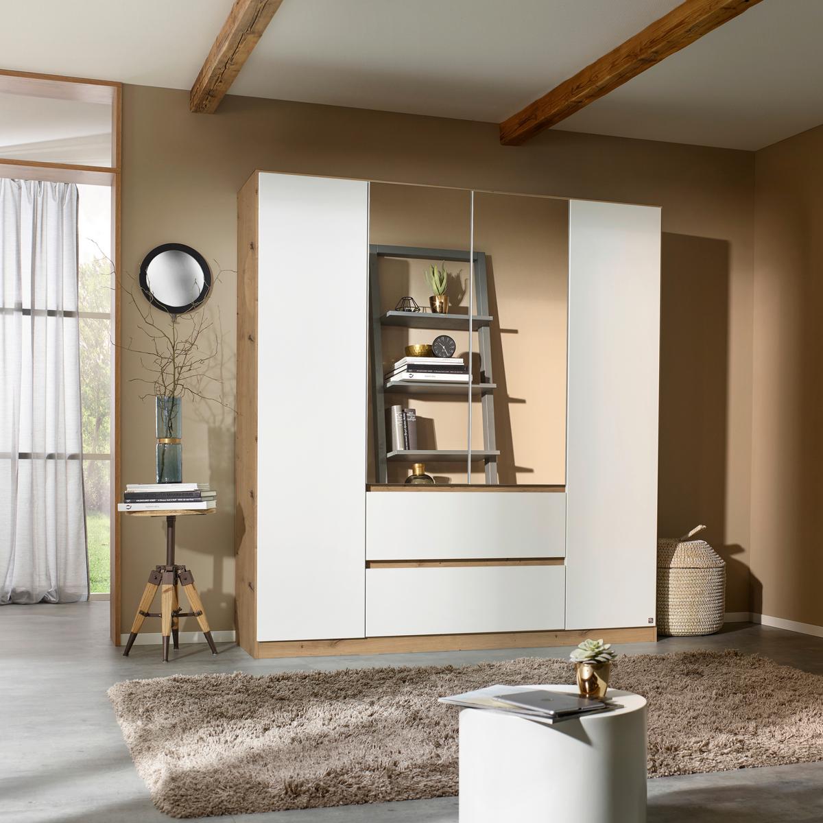 Drehtürenschrank Nidda Eiche Artisan B: 181 cm - Silberfarben/Weiß, Basics, Holzwerkstoff (181/197/54cm) - Rauch Möbel