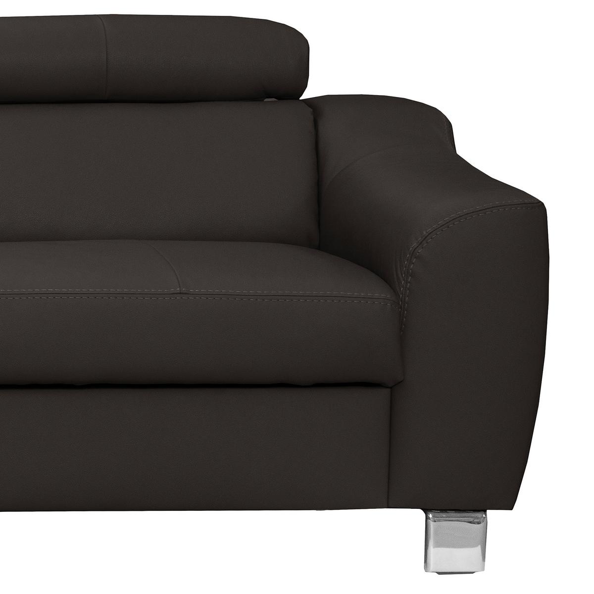 Ecksofa Aspen Lederlook Dunkelbraun 208x245 Cm - Chromfarben/Dunkelbraun, Design, Leder/Textil (208/245cm) - Livetastic