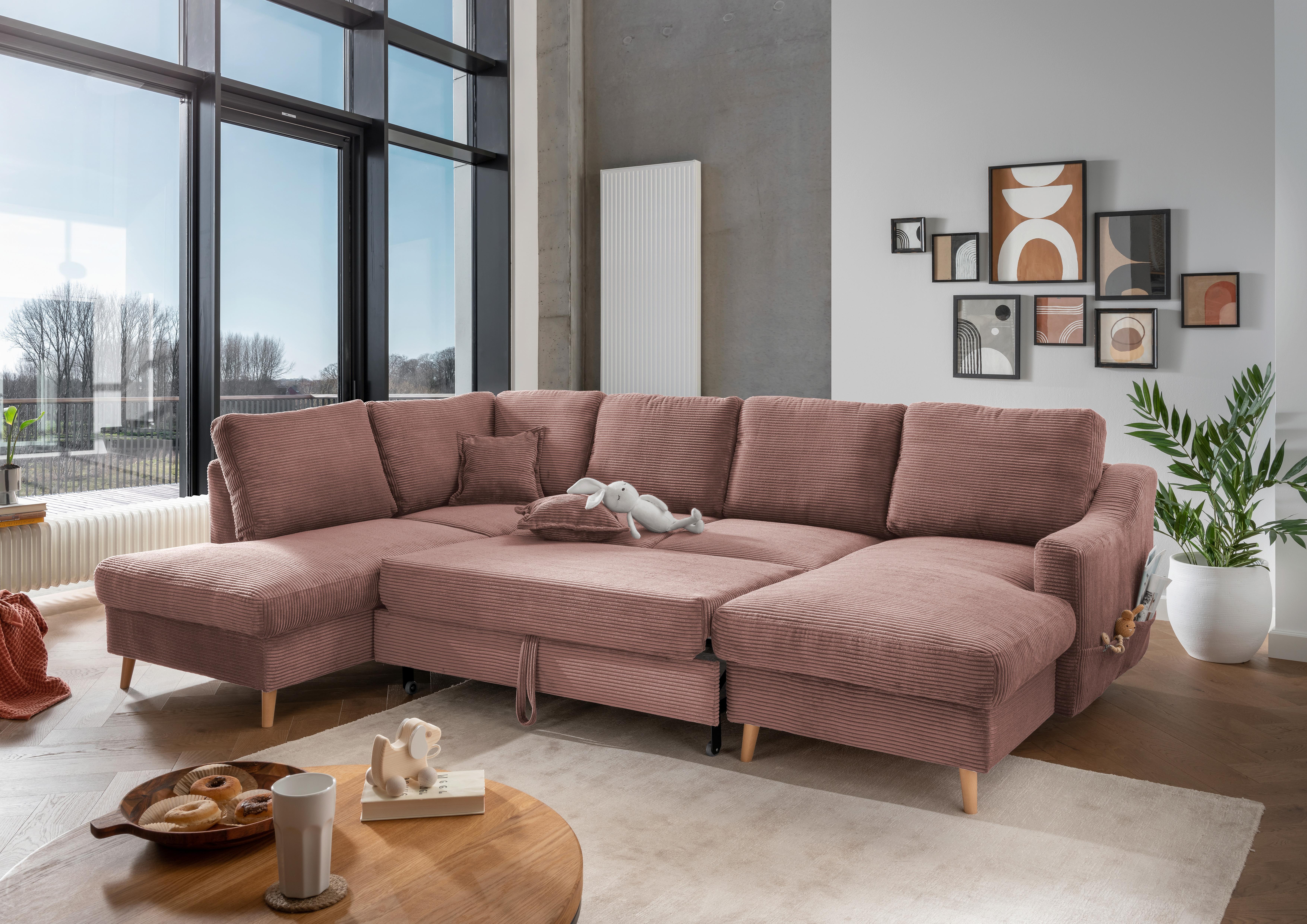 Wohnlandschaft Valentina - Rosa/Naturfarben, KONVENTIONELL, Textil (200/301/150cm) - P & B