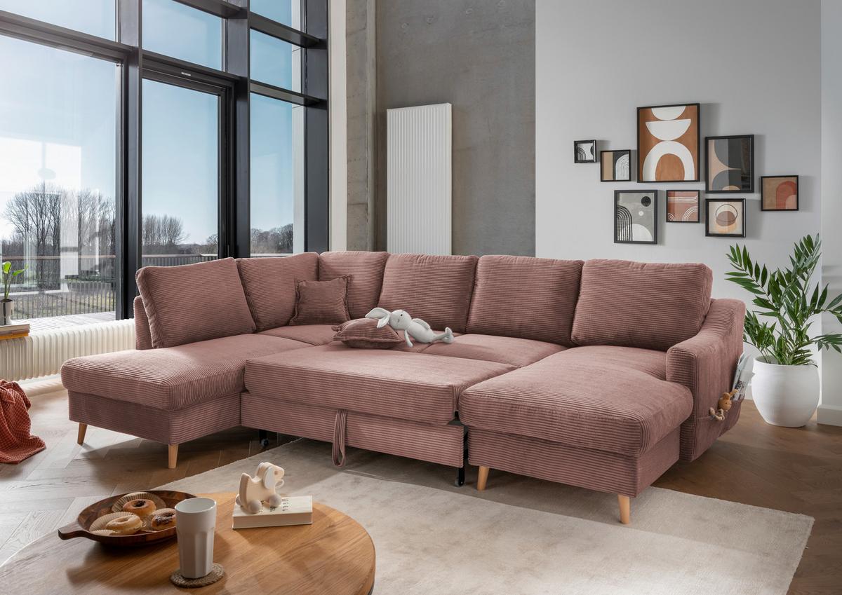 Wohnlandschaft Valentina - Rosa/Naturfarben, KONVENTIONELL, Textil (200/301/150cm) - P & B