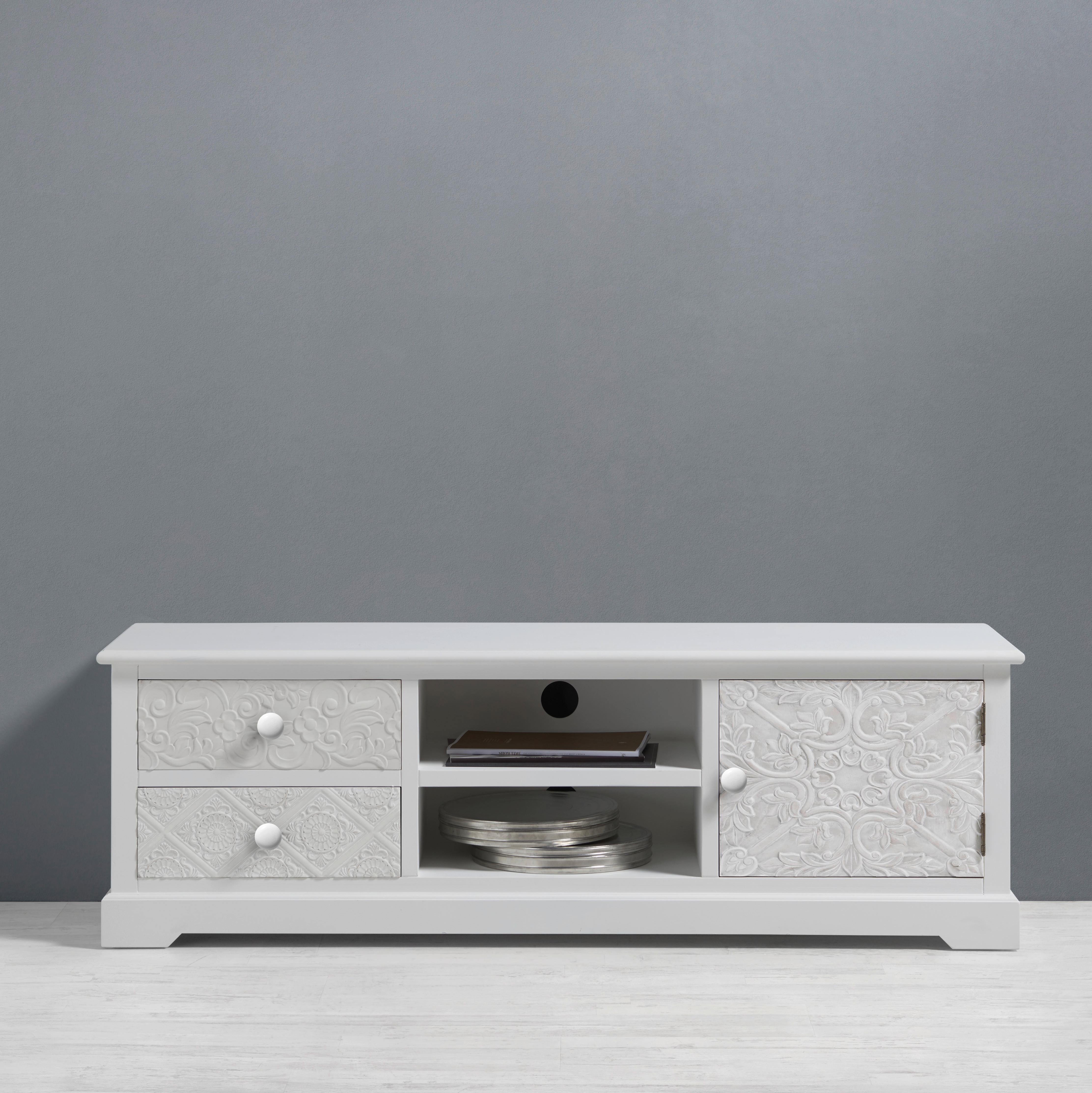 TV diel AVERY - biela/bronzová, Modern, kov/drevo (140/45/40cm) - Bessagi Home