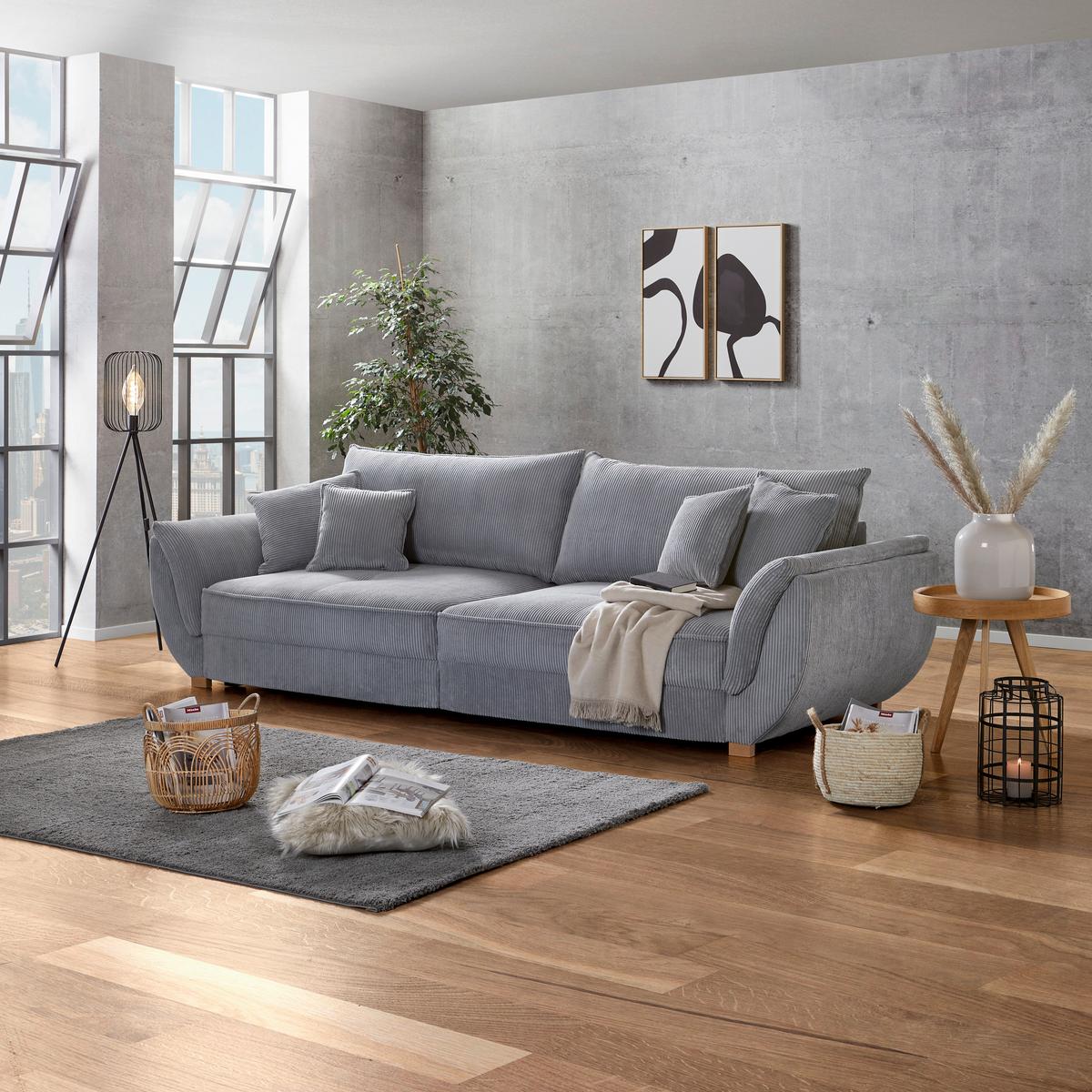 Big Sofa Mit Schlaffunktion Guarda B: 301 Cm Hellgrau - Hellgrau/Naturfarben, MODERN, Textil (301/92/114cm) - Luca Bessoni