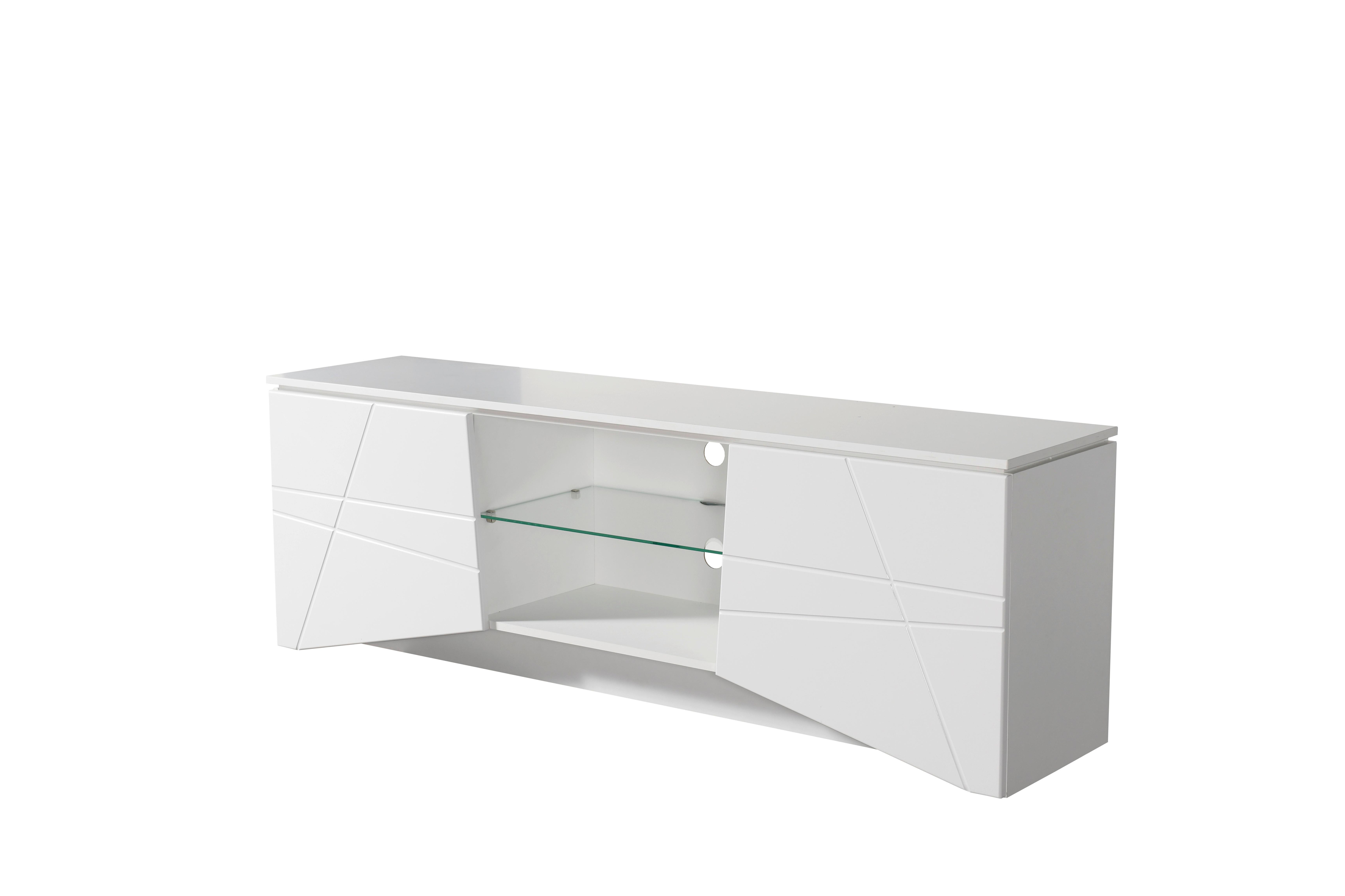 Médiaállvány Cadiz - fehér/magasfényű fehér, Modern, faalapú anyag/üveg (168/57/39,5cm)