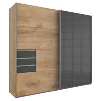 Schwebetürenschrank mit Laden 225cm Saigon, Eiche/Graphit - Eichefarben/Graphitfarben, Basics, Holzwerkstoff (225/210/64cm) - P & B
