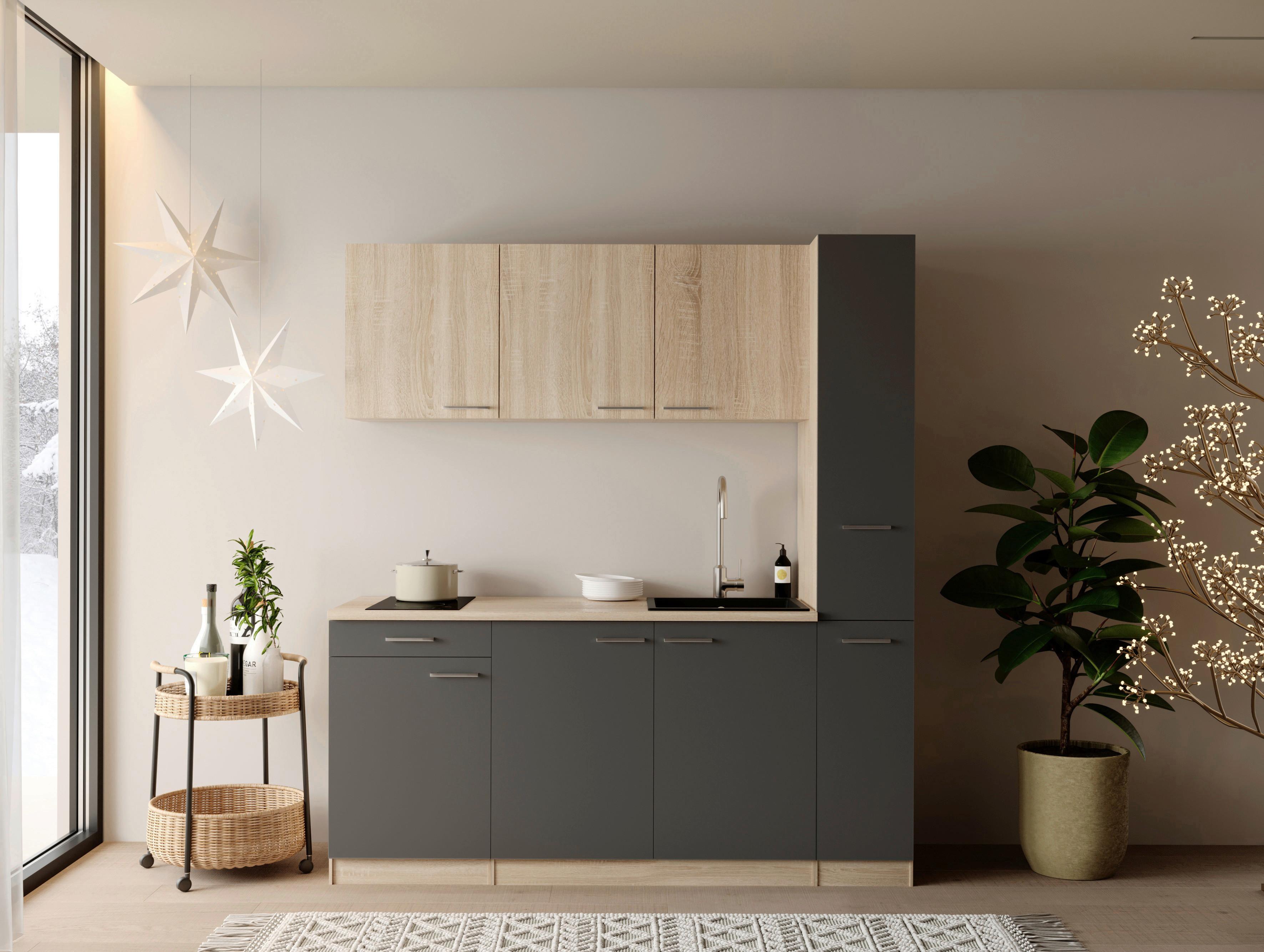 KÜCHENBLOCK Ingrid, Grau B: 180 cm - Eichefarben/Grau, Design, Holzwerkstoff (180cm) - Respekta