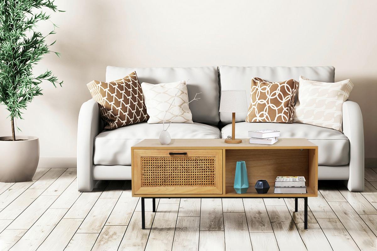 Couchtisch Naturfarben/schwarz B: 110 Cm - Schwarz/Naturfarben, Design, Holz/Holzwerkstoff (110/59/50cm) - Livetastic