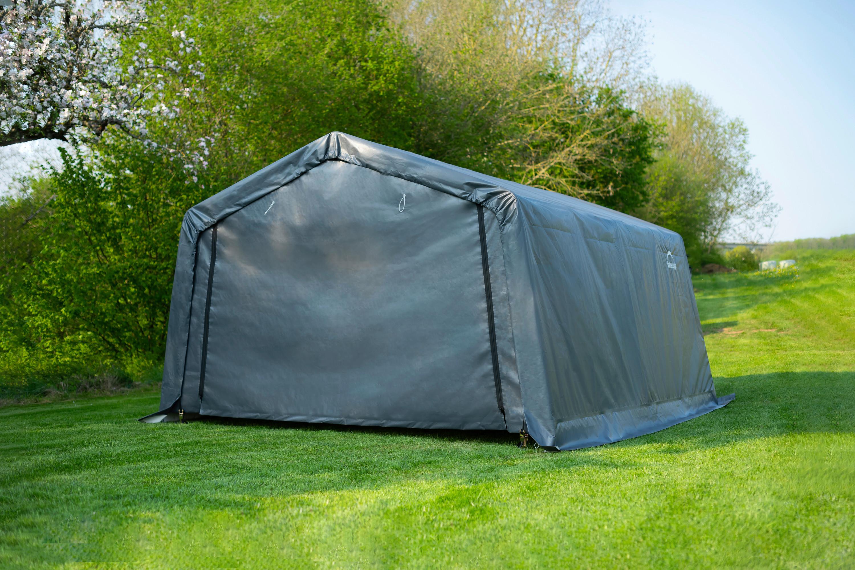 Zeltgarage Weidezelt Garage 18 M² - Grau, Basics, Kunststoff (370/260/490cm)