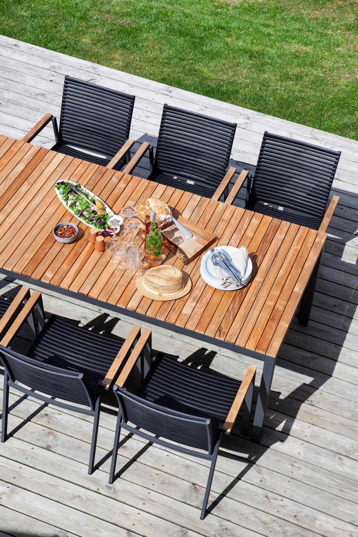 Gartentisch Mood Extreme 209x100 cm, Teak/Anthrazit - Anthrazit/Teakfarben, Natur, Holz/Metall (209/100/74cm) - Gardenson
