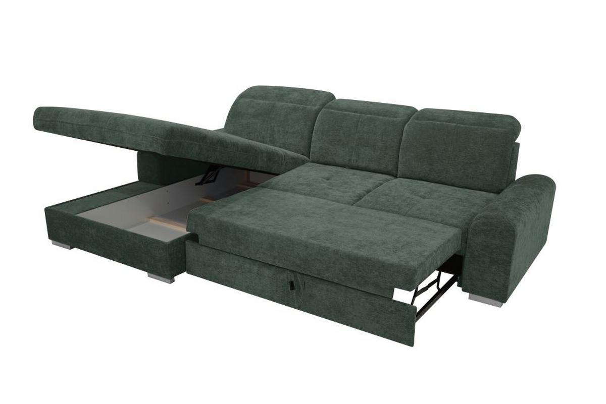 Rohová sedačka MALAGA, ľavá, lesná zelená ženilka - lesná zelená/chrómová, Konventionell, kov/drevo (203/286cm) - Ondega