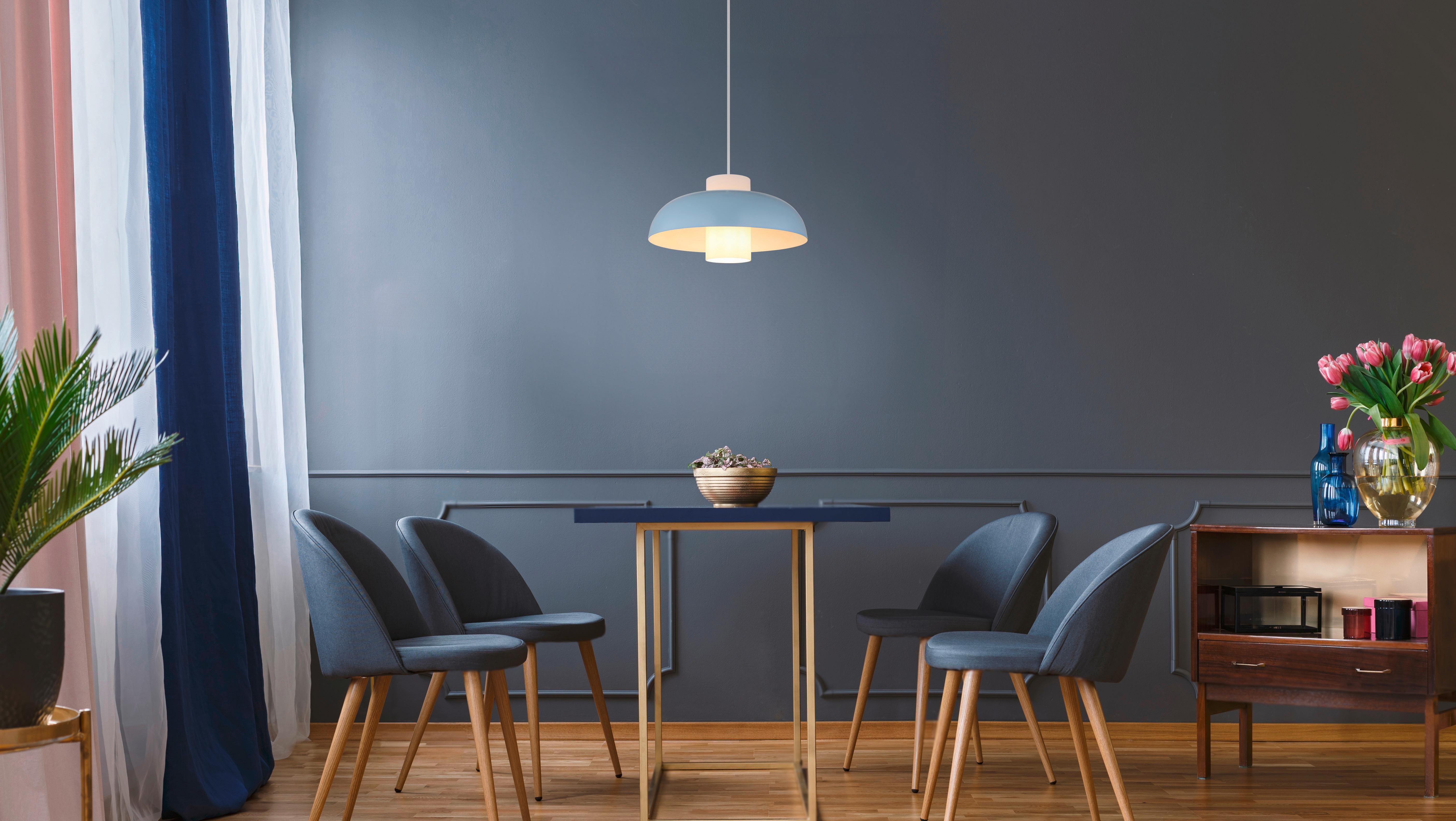 Hängeleuchte 15755b - Blau/Weiß, Trend, Glas/Textil (38/120cm) - Globo