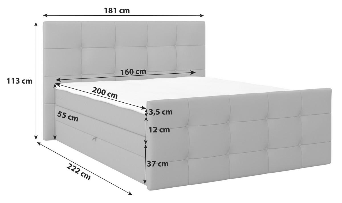 Boxspringbett mit Topper & Bettkasten 160x200 Josie - Beige/Schwarz, MODERN, Holz/Holzwerkstoff (160/200cm)