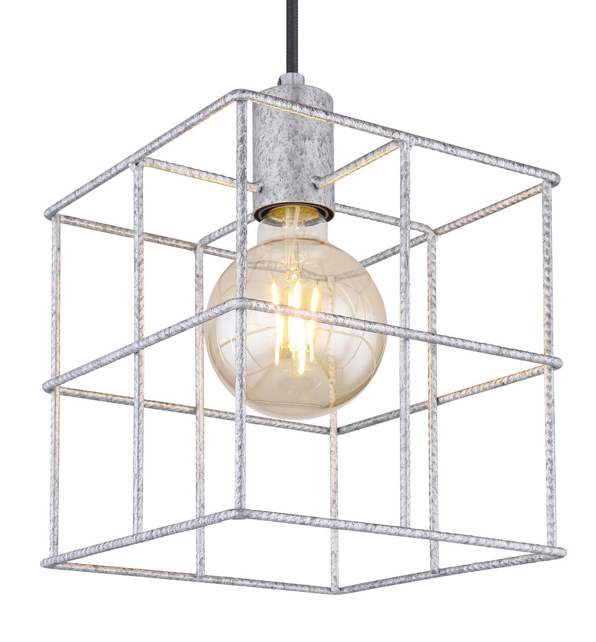 Hängeleuchte H: 150 cm 1-Flammig - Zinkfarben, Design, Metall (20/20/150cm) - Globo