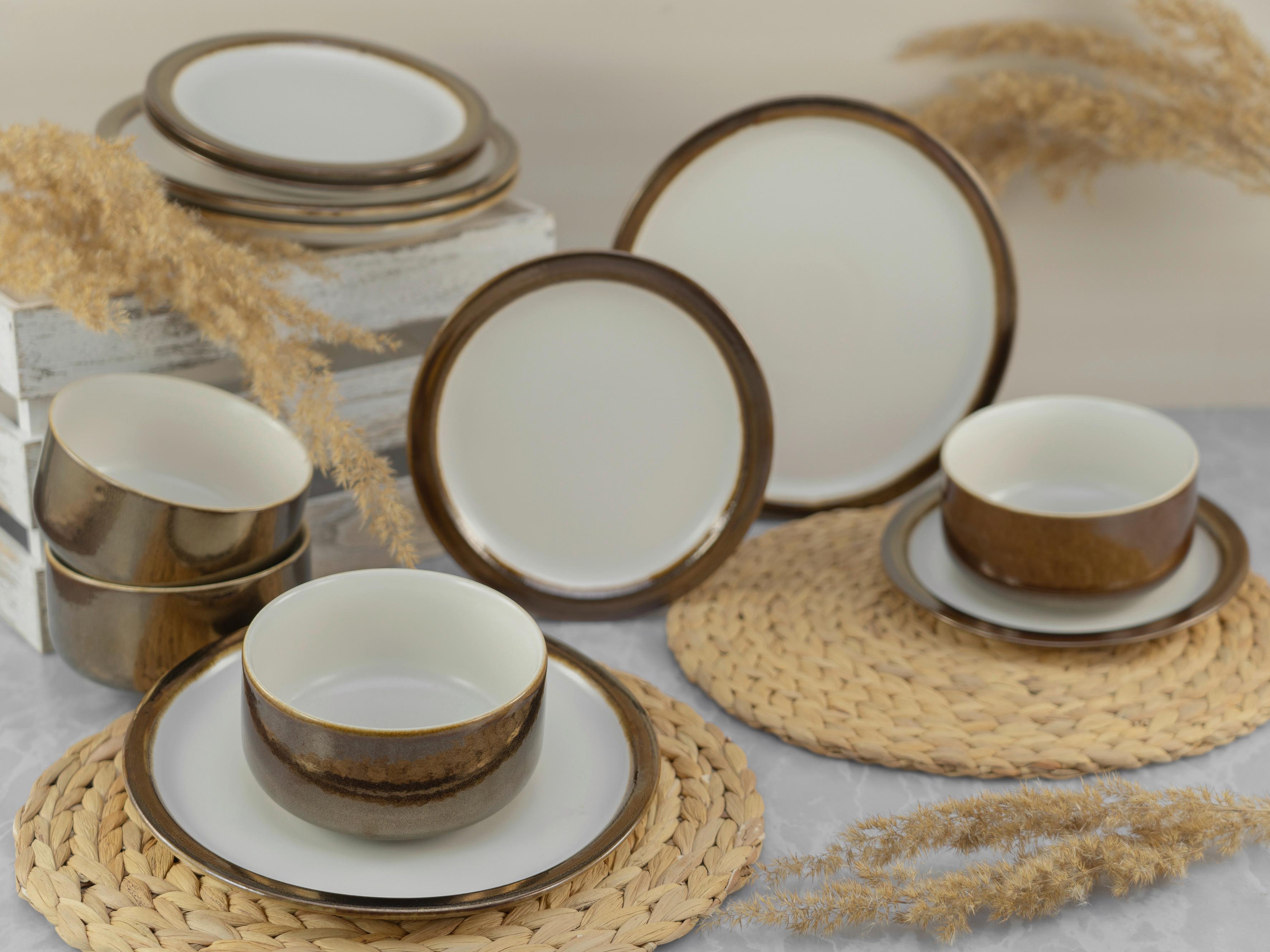 Jedálenská souprava 12 - dílna - bílá/barvy zlata, keramika (31,5/31,5/37cm) - Creatable