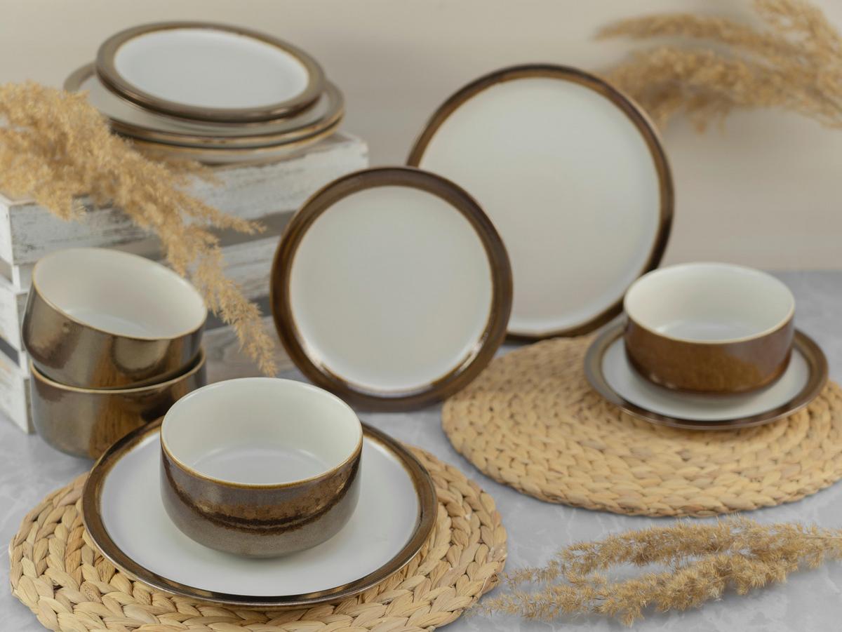 Jedálenský servis 12 - dielny - biela/zlatá, keramika (31,5/31,5/37cm) - Creatable