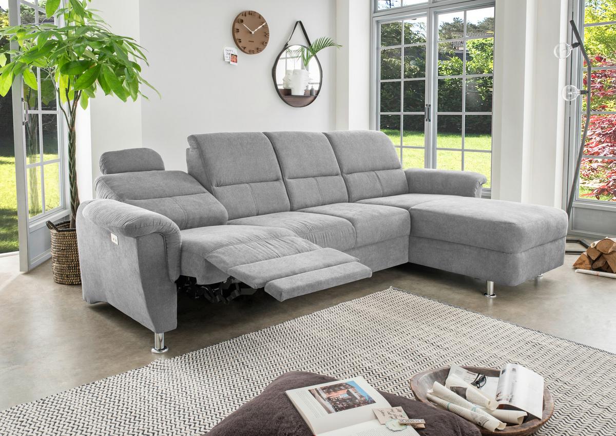 Ecksofa Parole Grau S: 292/165 cm - Chromfarben/Grau, KONVENTIONELL, Textil (292/165cm) - Livetastic