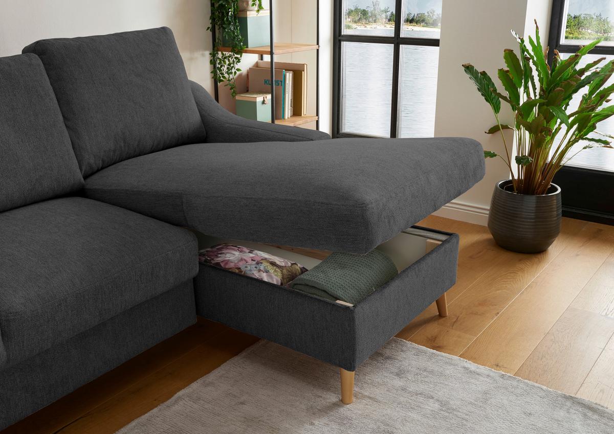 Ecksofa Valentina Schwarz S: 228/150cm - Blau/Schwarz, Design, Textil (228/150cm) - MID.YOU