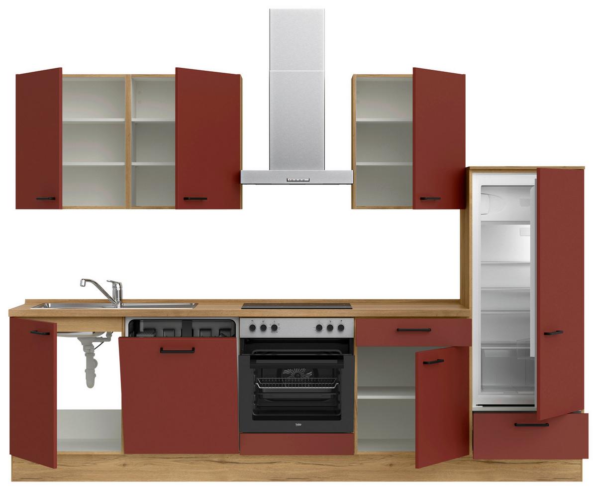 Küchenleerblock Easytouch Low-Line, L10 Rechts - Eichefarben/Rot, MODERN, Holzwerkstoff (300cm) - Nobilia