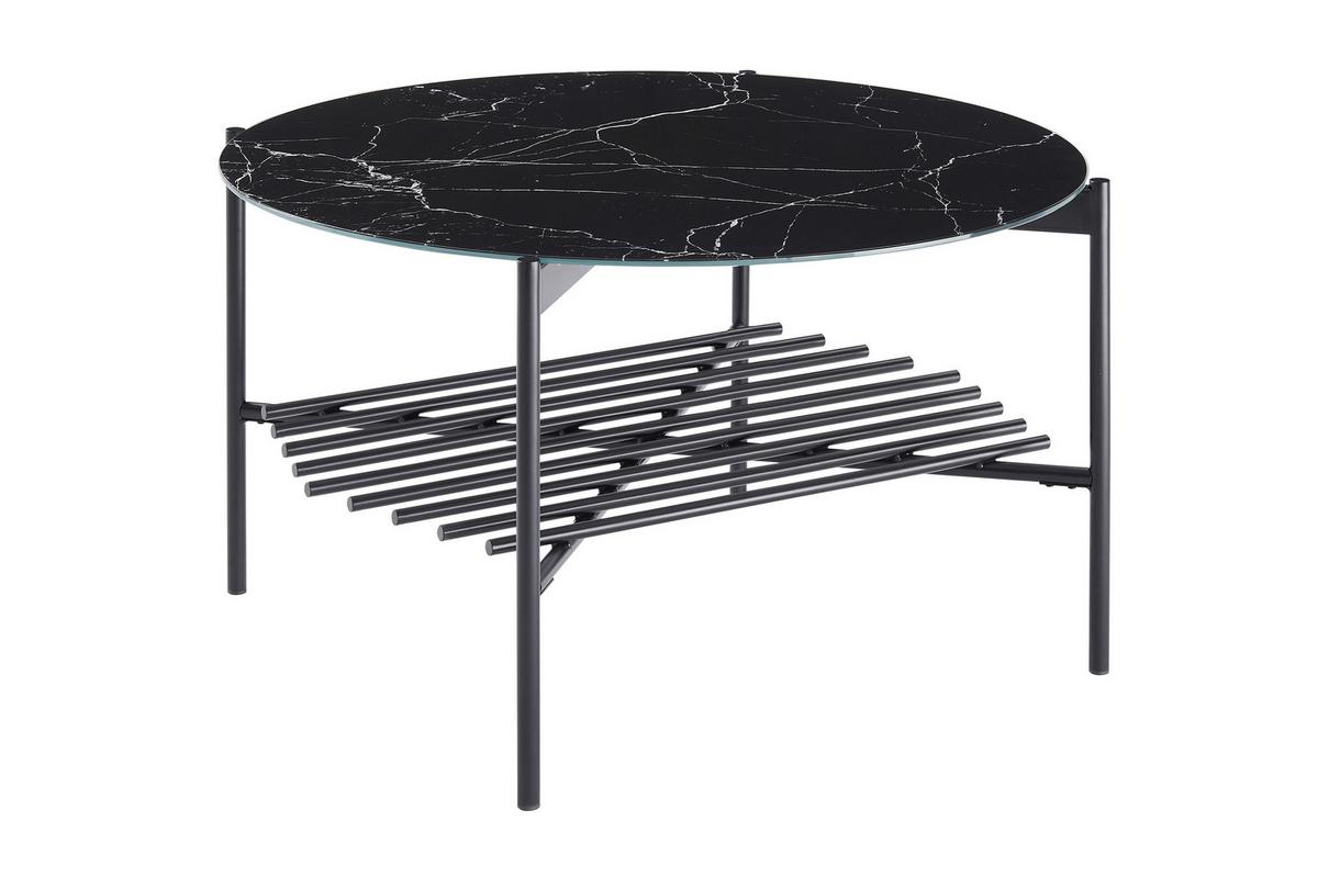 Couchtisch Schwarz/marmoroptik D: 84 Cm - Schwarz, Design, Glas/Metall (84/84/43cm) - Livetastic