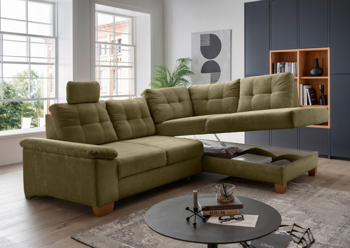 Ecksofa Brizzini Olivgrün S: 274x206 Cm - Naturfarben/Olivgrün, MODERN, Textil (274/206cm) - Livetastic