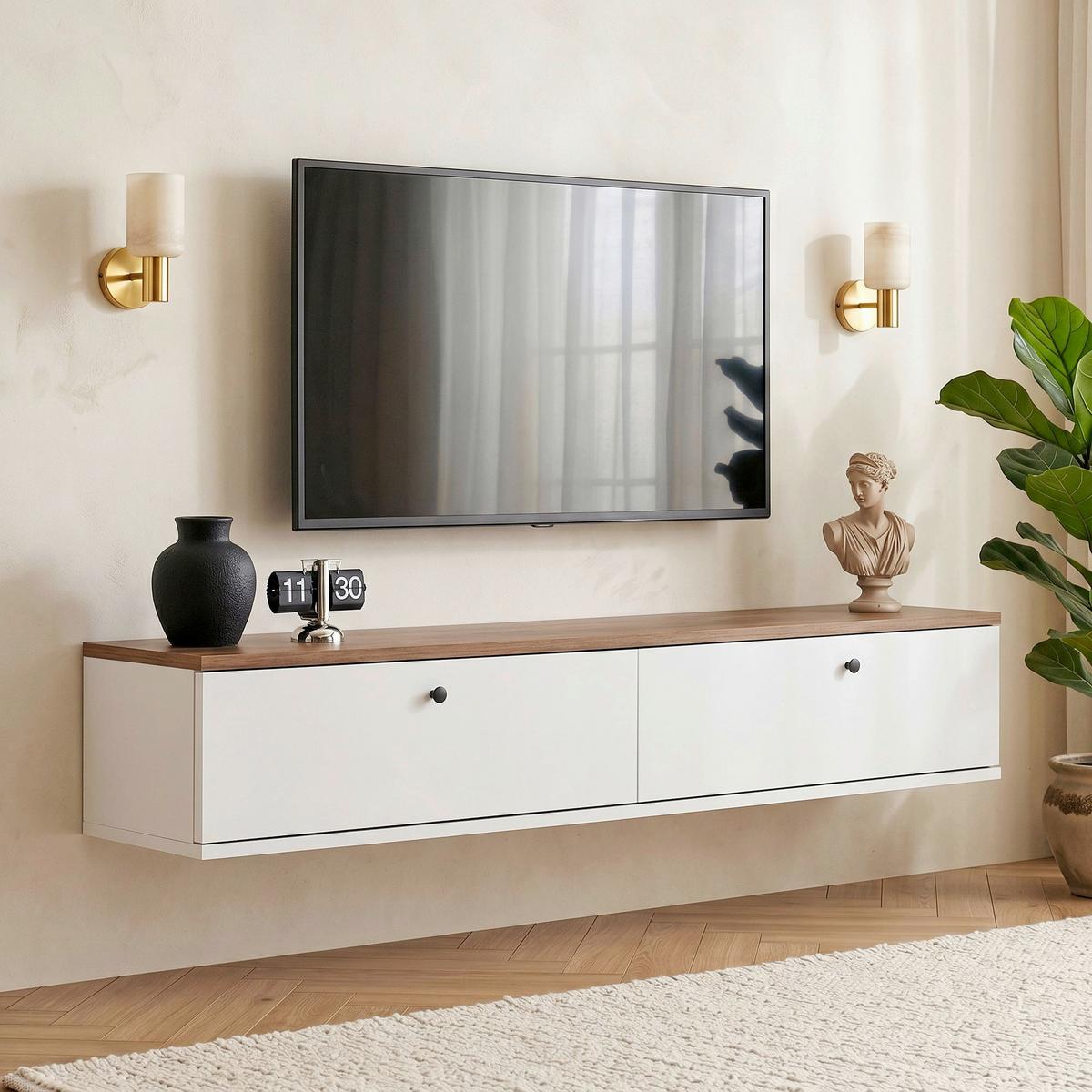 TV-ELEMENT Weiß/Kieferfarben B: 140cm - Weiß/Kieferfarben, MODERN, Holzwerkstoff (140/25/25cm)