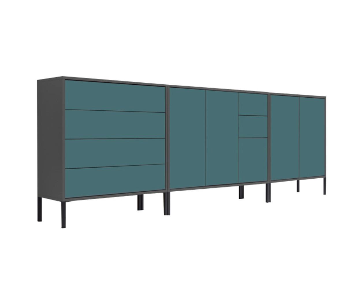 Sideboard Mailand Anthrazit/Petrol B: 263,5cm - Anthrazit/Petrol, MODERN, Holzwerkstoff (263,5/86/33cm) - MID.YOU