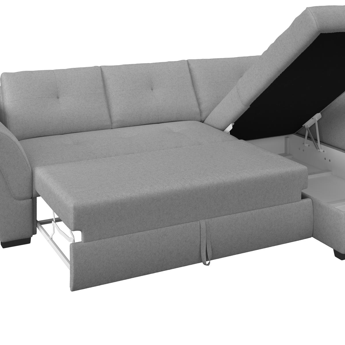 Ecksofa mit Schlaffunktion Berisso, Webstoff - Schwarz/Grau, Design, Textil (278/187cm) - Ondega