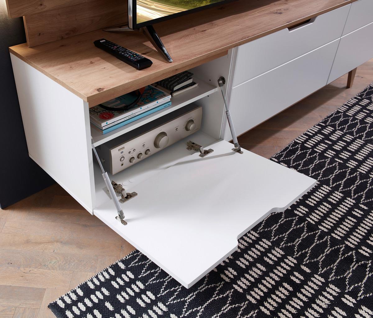 Wohnwand Media-L Weiß/Eiche Dekor - Eichefarben/Eiche Artisan, Design, Holzwerkstoff (200/180/42cm) - Livetastic