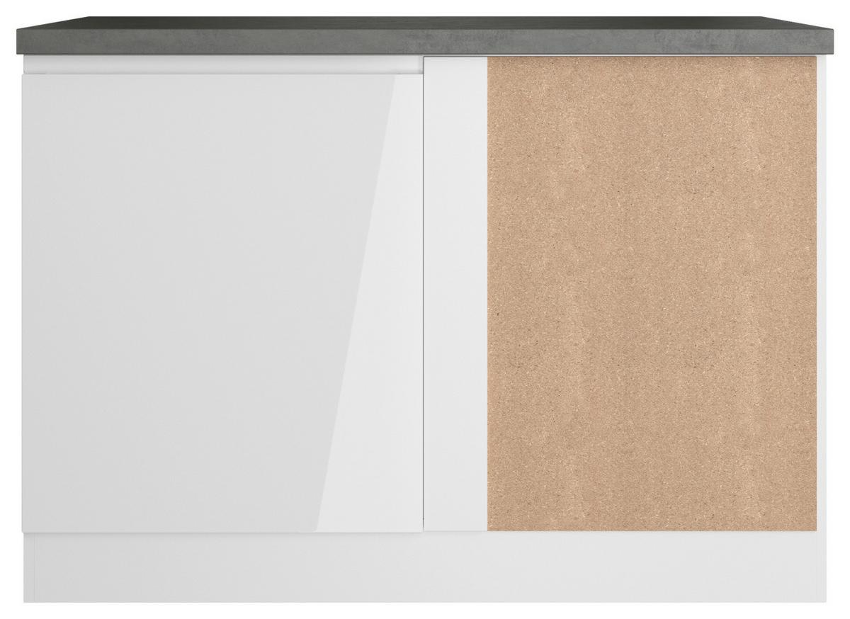 Eckunterschrank Monza B: 120cm Weiß/Grau 1 Drehtüre - Weiß Hochglanz/Weiß, LIFESTYLE, Holzwerkstoff (120/86/60cm) - Held