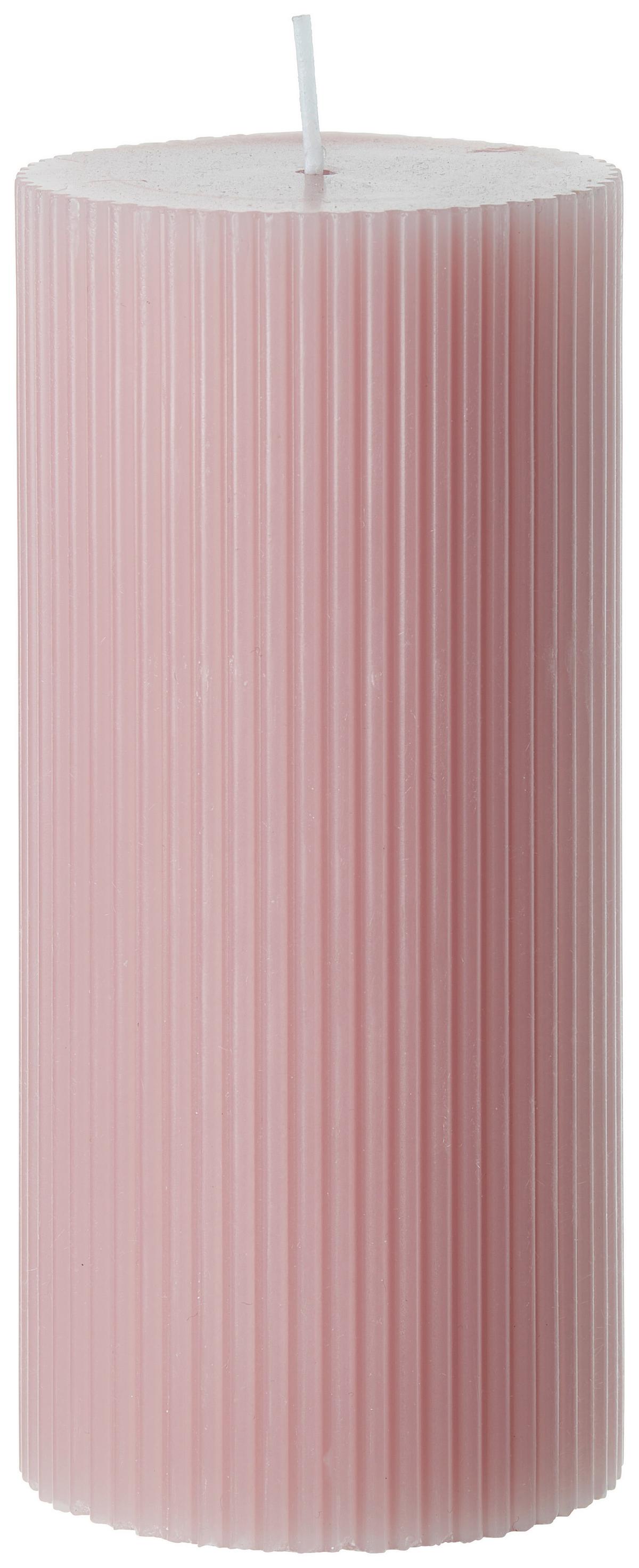 VÁLCOVÁ SVÍČKA STRIPES - bílá/růžová, přírodní materiály (7/15cm) - Premium Living