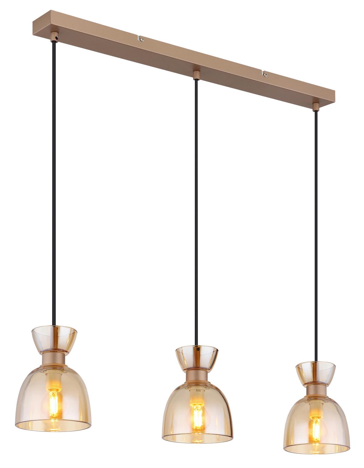 Hängeleuchte Massey L: 65 cm Braun Schwarz Bernsteinfarben - Bernsteinfarben/Schwarz, Design, Glas/Kunststoff (65/13/120cm) - Globo