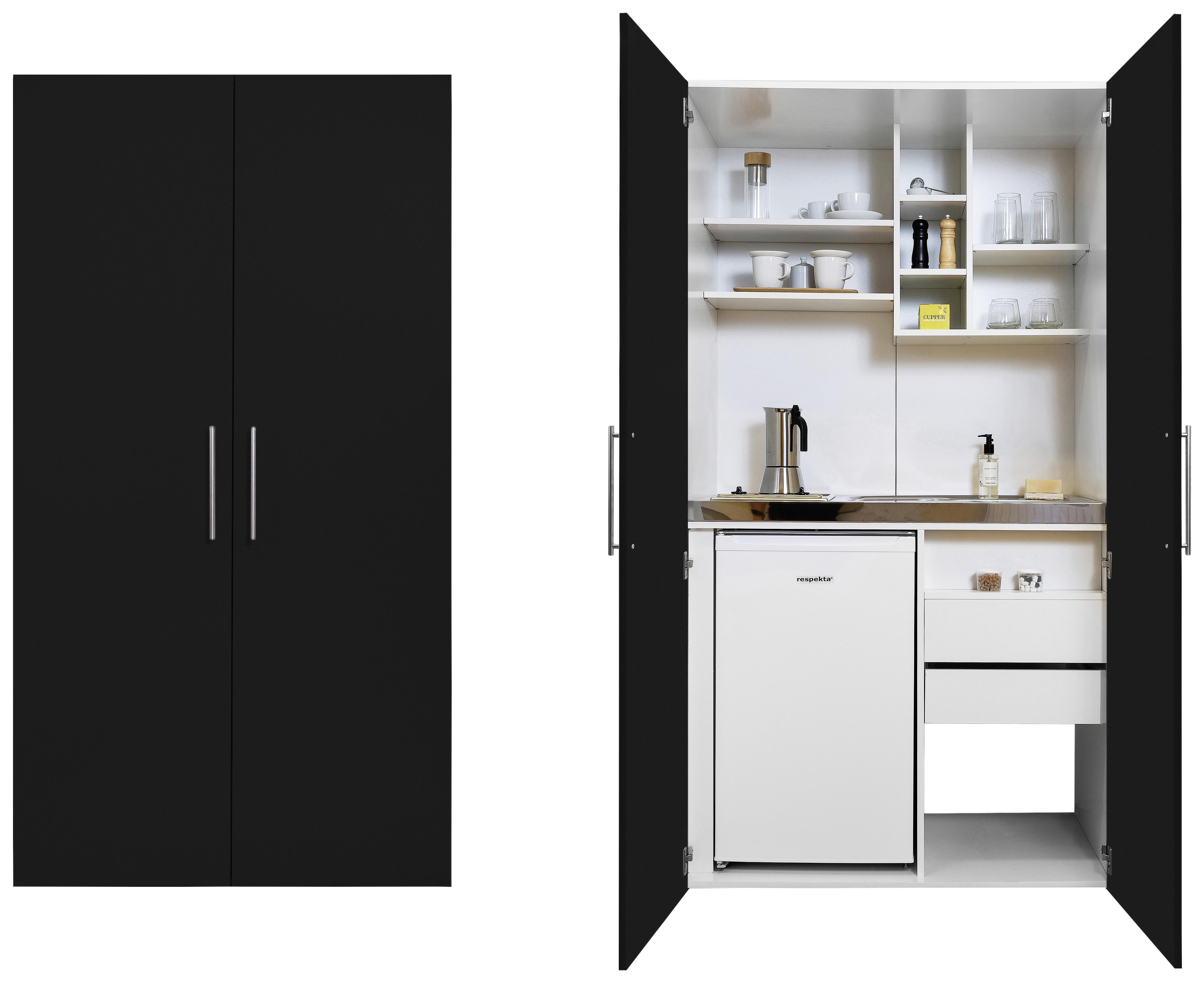 Schrankküche mit Kühlschrank + Kochfeld 104 cm Weiß/Schwarz - Schwarz/Weiß, MODERN, Holzwerkstoff/Metall (104/193/67cm) - Respekta