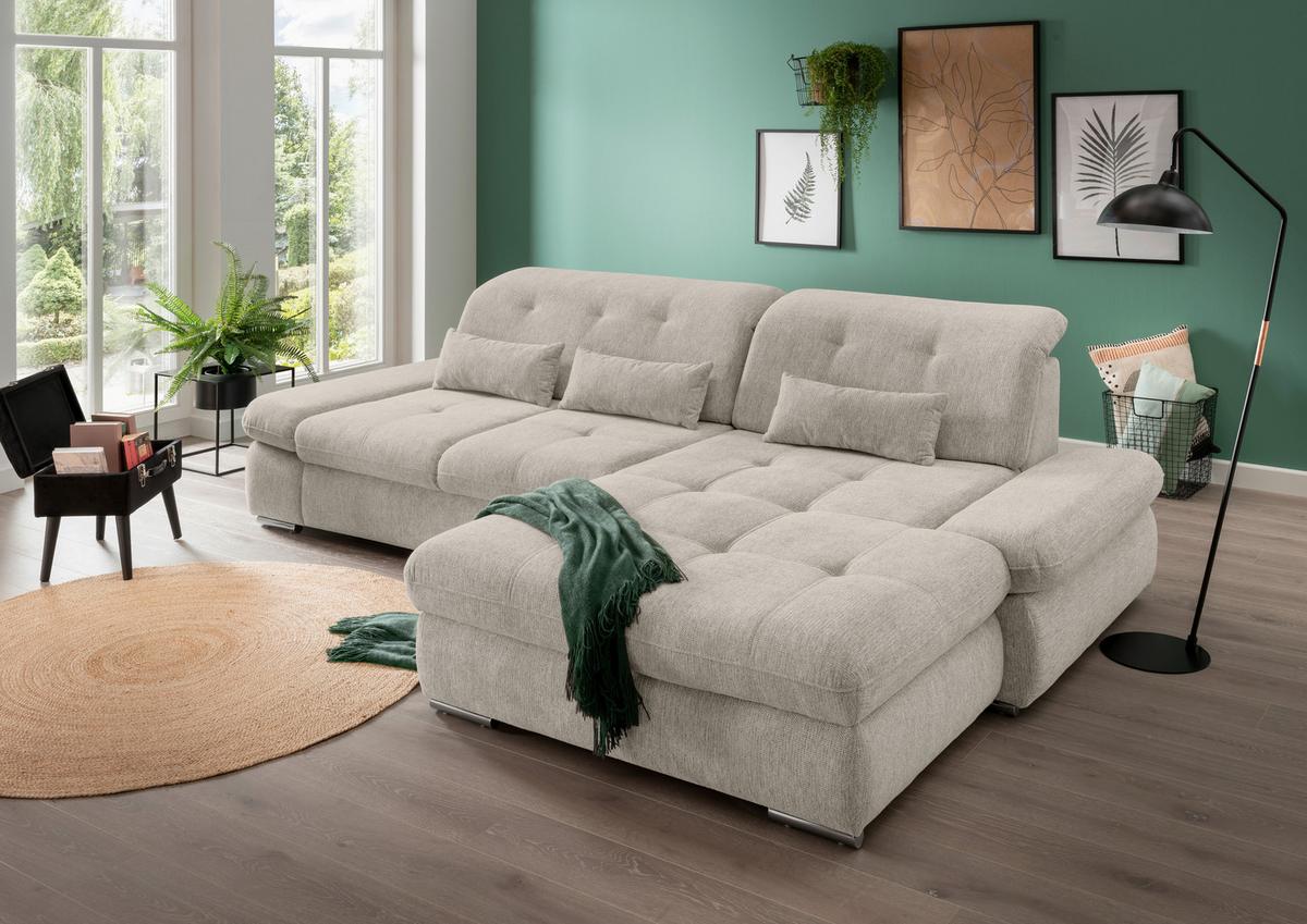 Ecksofa mit Liegefunktion Dalida Beige, S: 300x196 cm - Chromfarben/Beige, Design, Textil (300/196cm) - Livetastic
