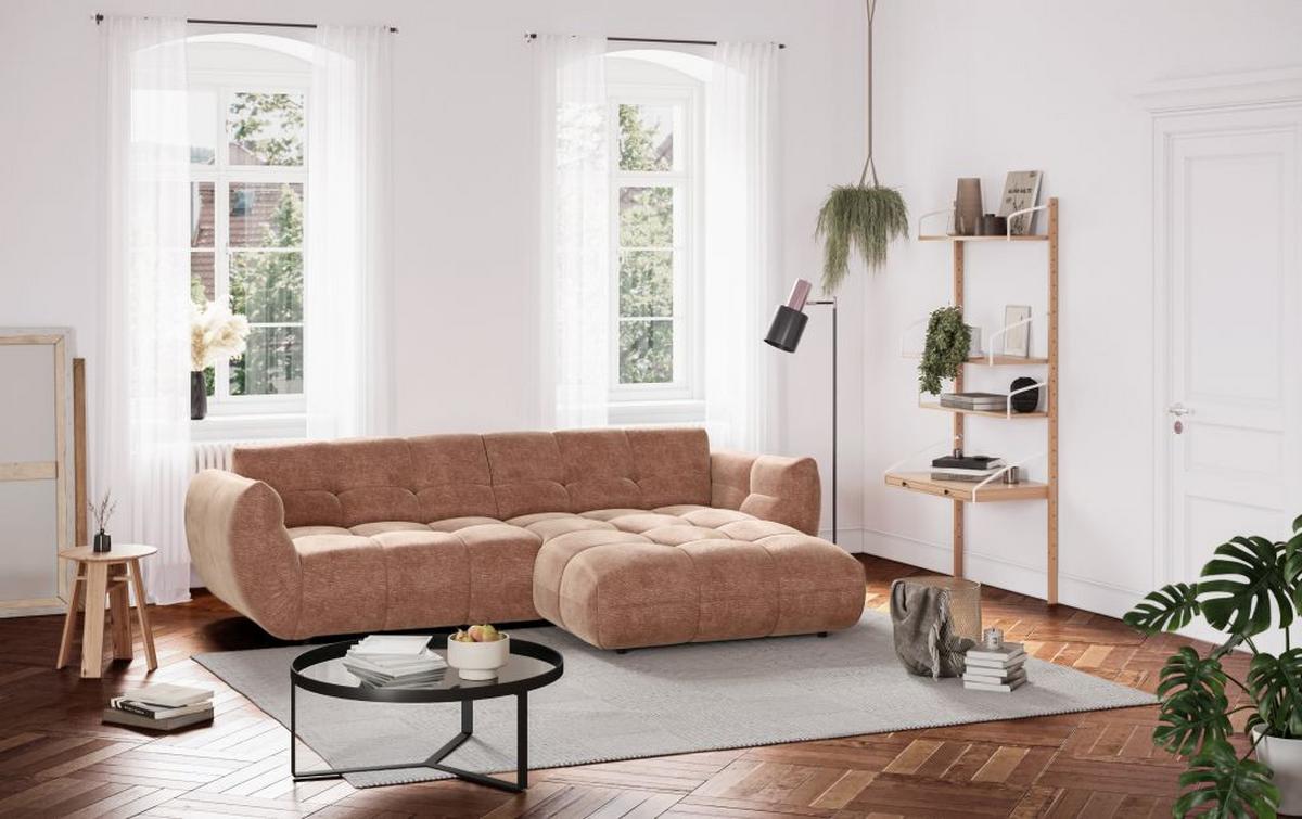 Rohová sedačka PANDA, pravá, staroružová ženilka - čierna/staroružová, Modern, textil/plast (280/178cm) - Premium Living