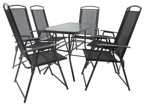 Gartentischgruppe 918144 7-teilig Anthrazit - Anthrazit, Basics, Glas/Textil - Gardenson