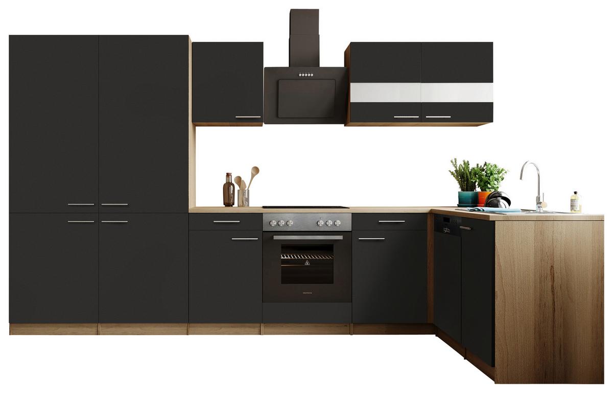ECKKÜCHE Merle, Schwarz S: 340x172 cm - Eichefarben/Schwarz, Trend, Holzwerkstoff (340/172cm) - Respekta
