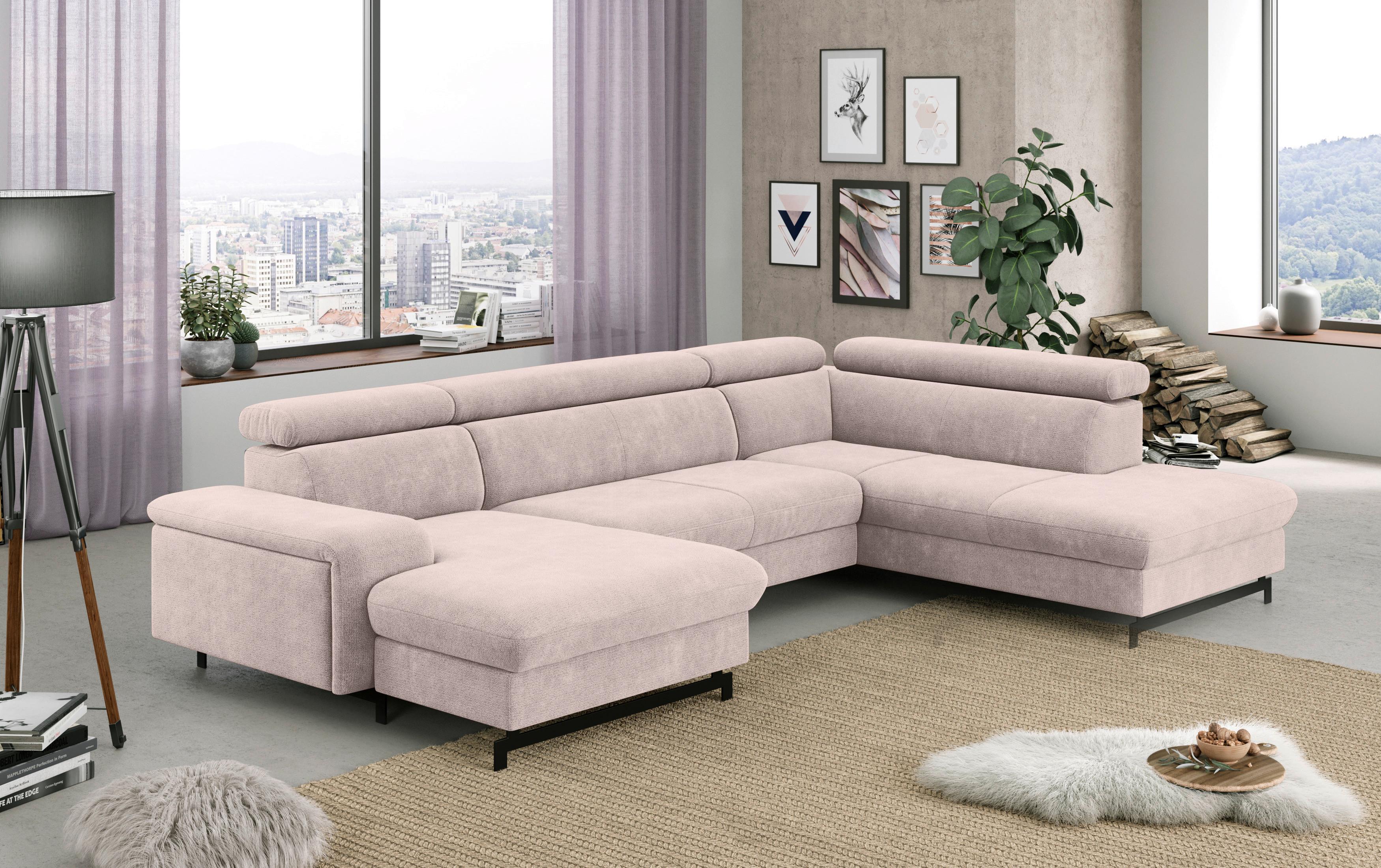 Wohnlandschaft mit Bettkasten Emma Creme - Creme/Schwarz, Textil (165/328/215cm) - MID.YOU