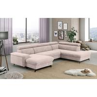 Wohnlandschaft Emma mit Schlaffunktion Creme - Creme/Schwarz, Textil (165/328/215cm) - MID.YOU
