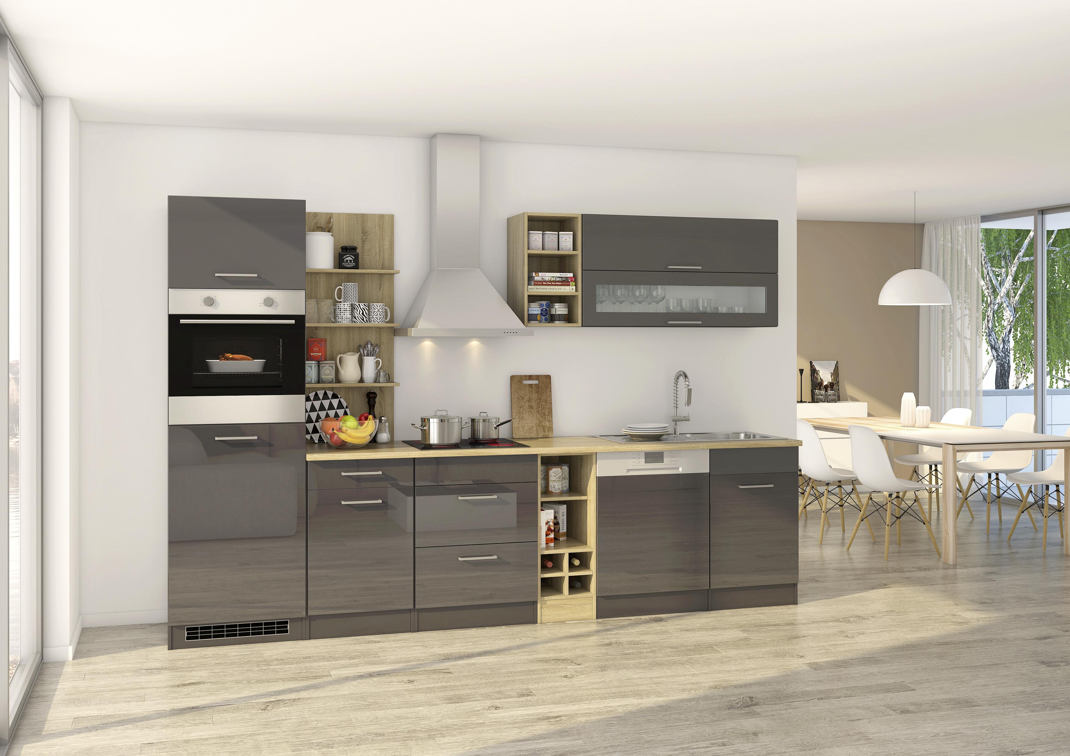 MID.YOU Küchenzeile Mailand mit Geräten 310 cm Anthrazit Elegant