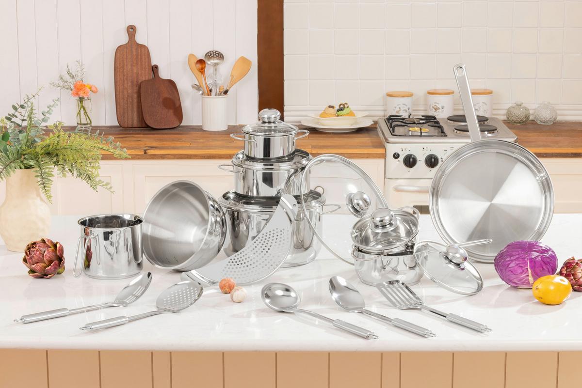 Kochtopfset Heda - Klar/Edelstahlfarben, MODERN, Glas/Metall - Luca Bessoni