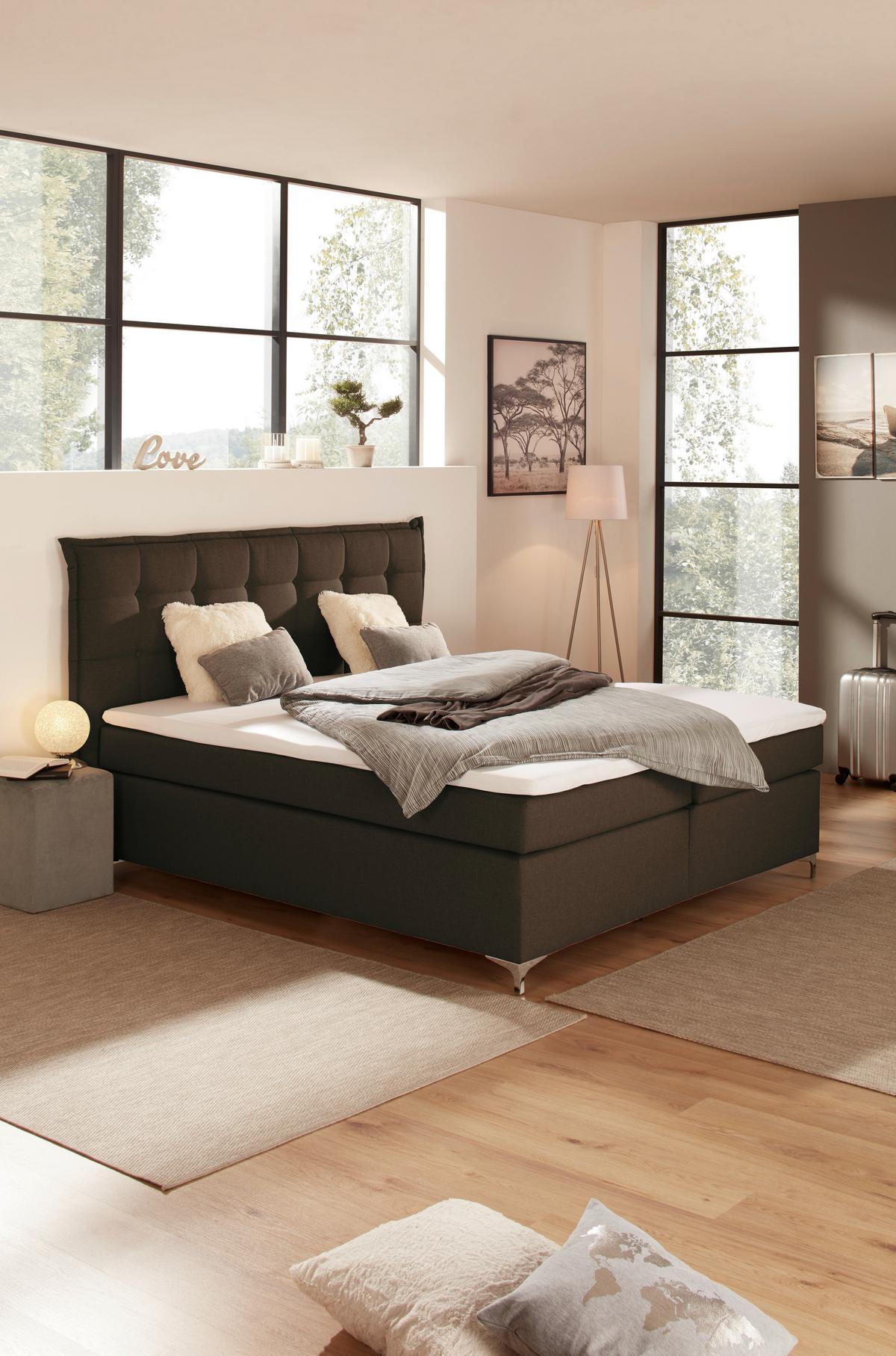 Boxspringbett mit Topper 180x200cm Fabio, Braun - Braun, MODERN, Textil (180/200cm)