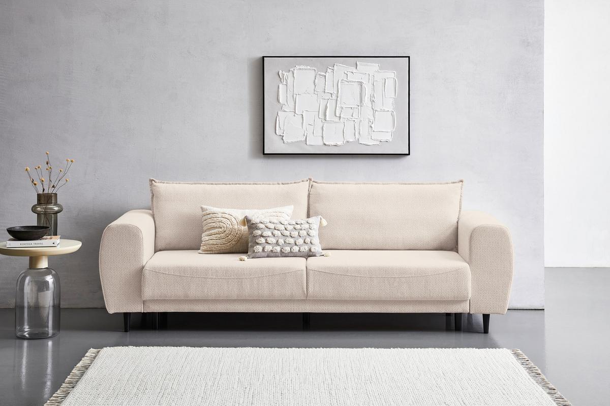 3-sitzer-sofa Mit Schlaffunktion Siena B: 245 Cm - Creme/Schwarz, KONVENTIONELL, Textil (245/85/92cm) - Livetastic