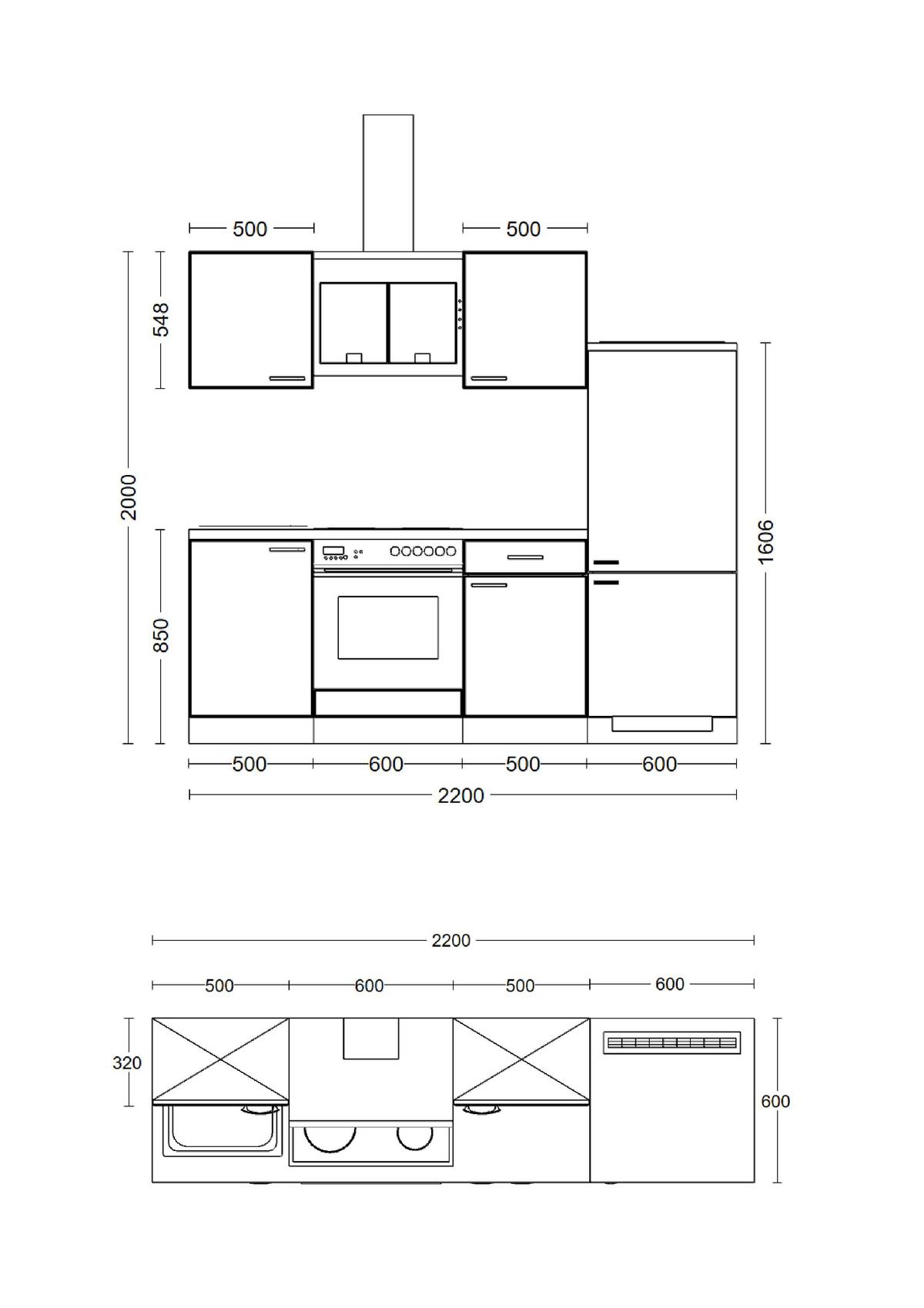 Küchenblock Avila Eichefarben/Magnolie B: 220 cm - Eichefarben/Magnolie, MODERN, Holzwerkstoff (220cm) - FlexWell