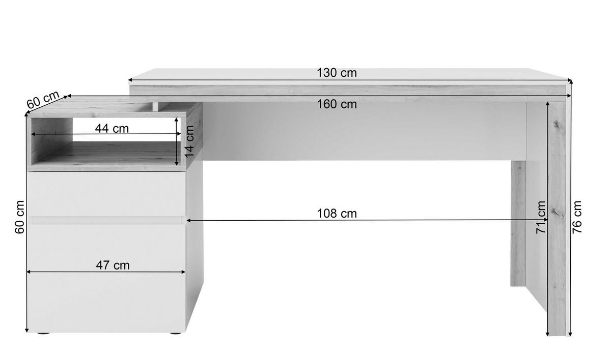 Schreibtisch Santiago - Weiß/Eiche Artisan, MODERN, Holz (160/60/76cm) - MID.YOU