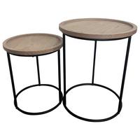 Kisasztal-szett Rene - natúr színű/fekete, Modern, faalapú anyag/fa (40/50/40cm)
