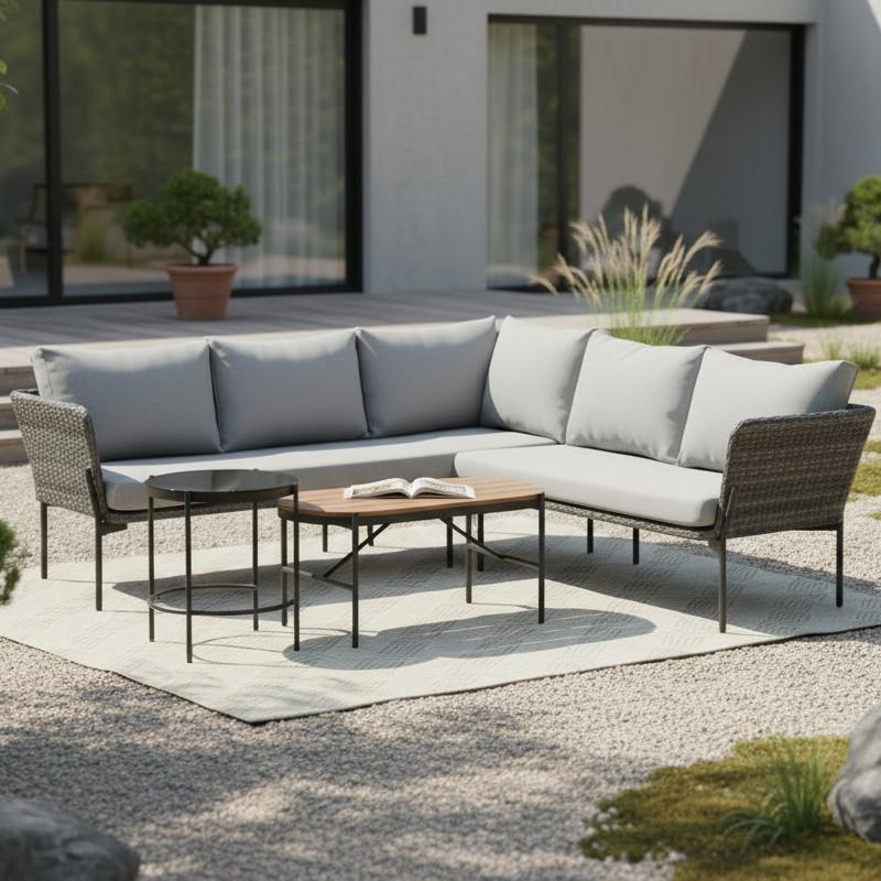 Zahradní sedací souprava ZOPHIA - šedá/černá, Moderní, kov/textil (294/68/77cm) - Bessagi Garden