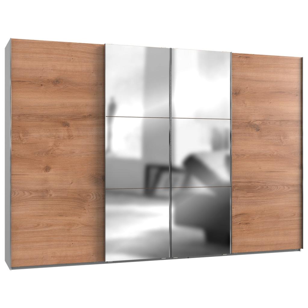 Schwebetürenschrank 350cm Level, Weiß/Eiche Dekor